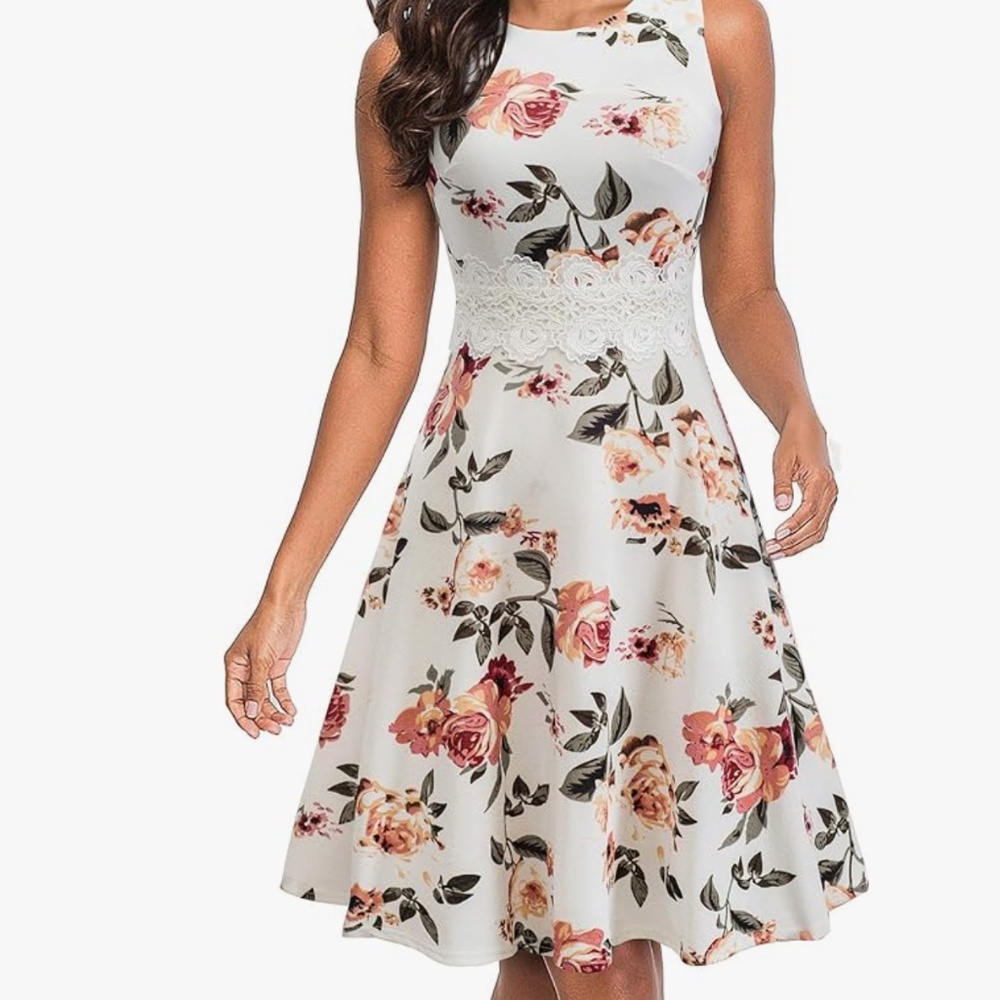 HOMEYEE Women's Cocktail A-Line Embroidery Casual Dress